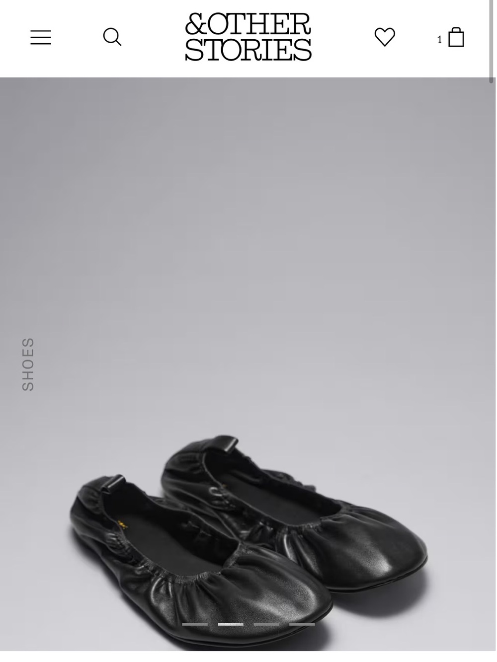 & Other Stories ruched Black Leather Ballet Flats size 39 or US 8.5